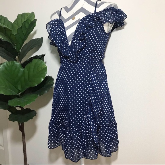 simplee Dresses & Skirts - SIMPLEE polka dot ruffle off shoulder dress pin up